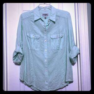 Express Linen Green Button Up Shirt Large